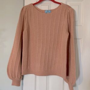CeCe Pink Balloon Sleeve decorative stitch sweater